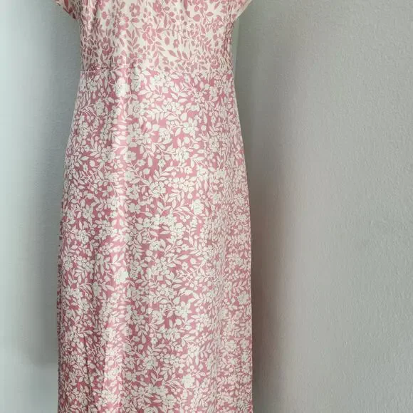 Y2K Isabella Bird White & Pink Floral V Neck Silk Midi Dress M - Picture 4 of 15